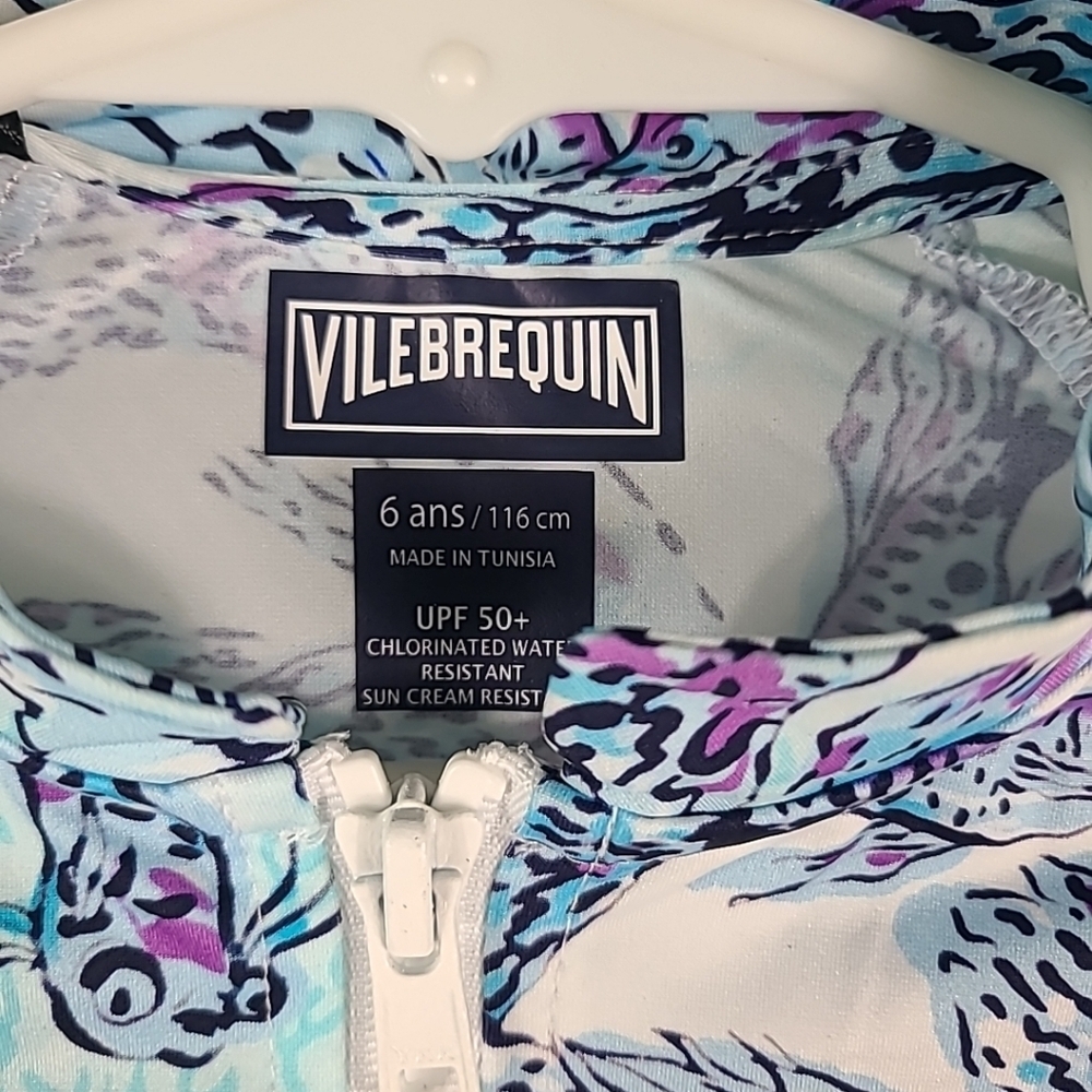 NWT 100% Authentic Vilebrequin Long Sleeve Rashguard Ginko Fish Blue Girls Sz 6 - Picture 2 of 5